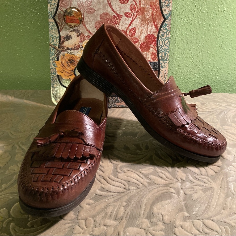 Giorgio Brutini Size 10M Woven Leather Kiltie Tassel Loafers in Rich Brown